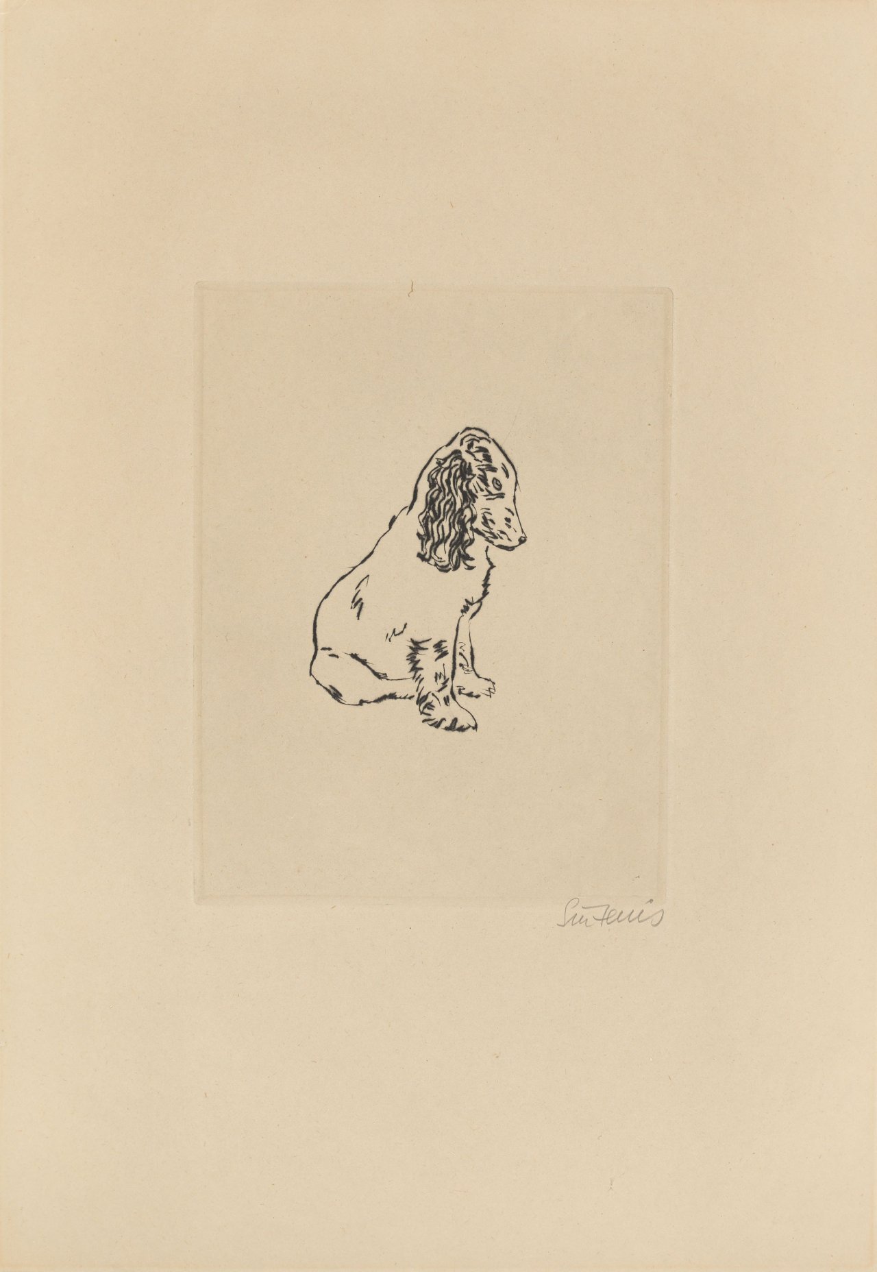 Auf diesem Bild ist das folgende Kunstwerk zu sehen: Renée Sintenis. Sitzender Spaniel.