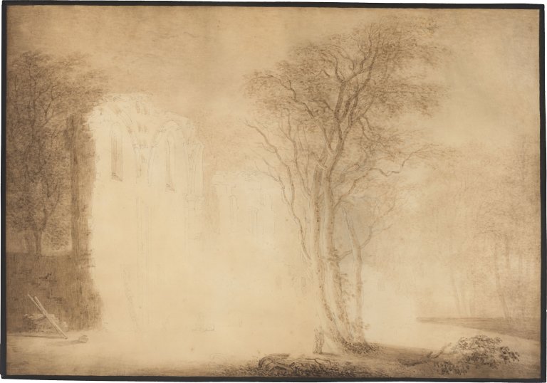 This picture shows the following artwork: Caspar David Friedrich. ”Feuer in einer Kirchenruine”. Circa 1800/1801.