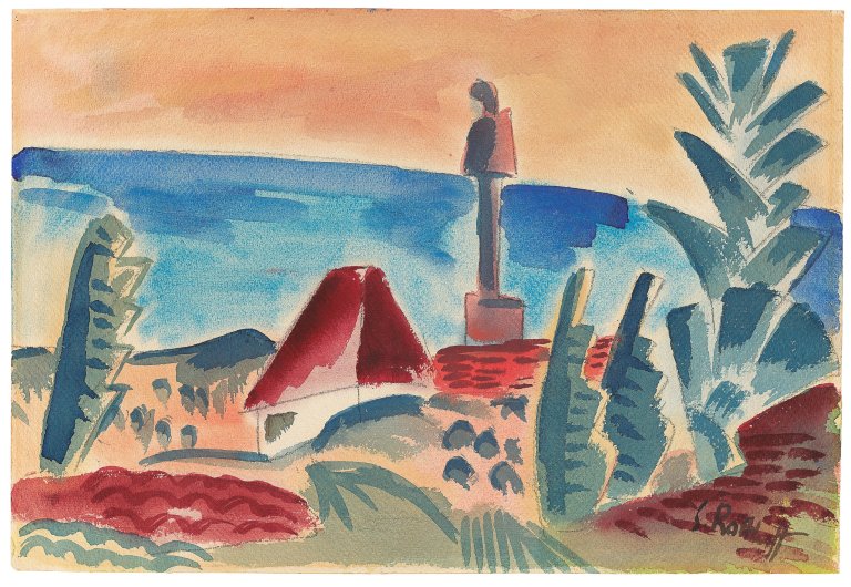Auf diesem Bild ist das folgende Kunstwerk zu sehen: Karl Schmidt-Rottluff. „Ostseelandschaft am Morgen“. Um 1920.