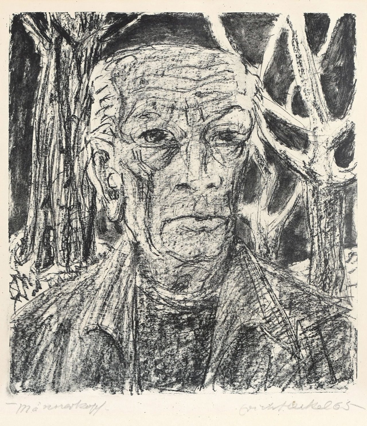 Auf diesem Bild ist das folgende Kunstwerk zu sehen: Erich Heckel. „Männerkopf“. 1965.