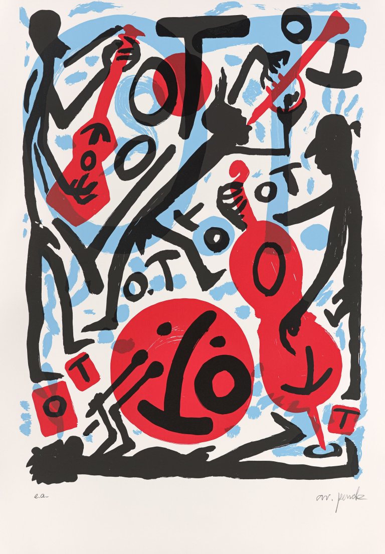 Auf diesem Bild ist das folgende Kunstwerk zu sehen: A.R. Penck. Jazz Combo. 1999.