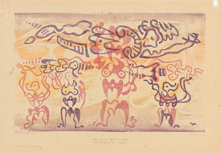 Auf diesem Bild ist das folgende Kunstwerk zu sehen: Karl Otto Götz. „TOTENTRÄGER“. 1946.