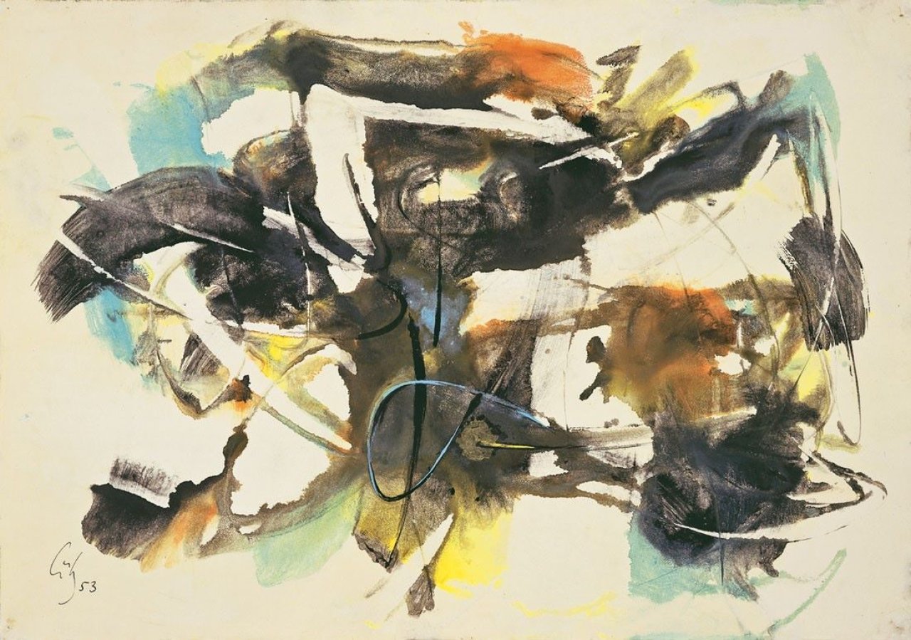 Auf diesem Bild ist das folgende Kunstwerk zu sehen: Karl Otto Götz. Ohne Titel. 1953.