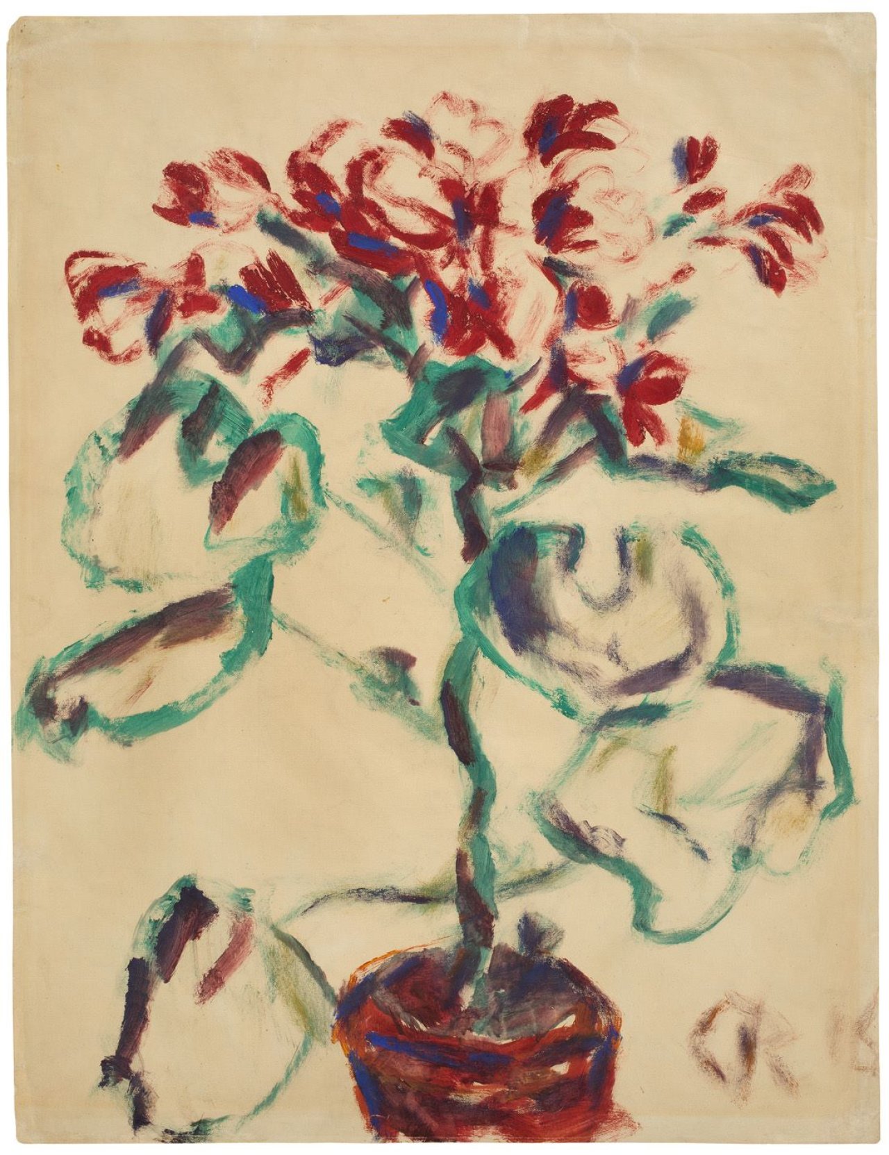 Auf diesem Bild ist das folgende Kunstwerk zu sehen: Christian Rohlfs. Blume mit Roten Blüten. 1916.