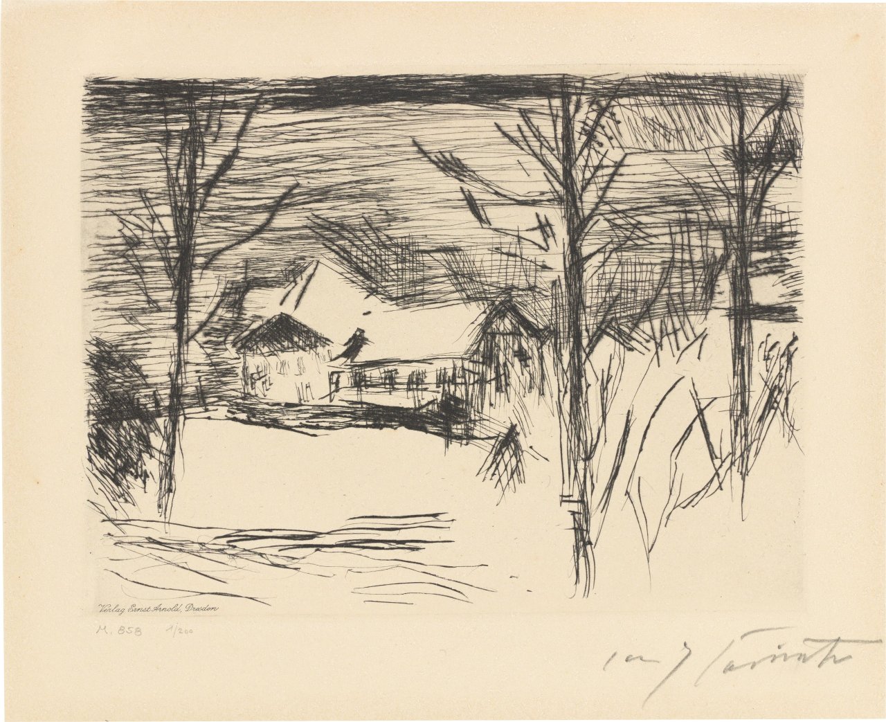 Auf diesem Bild ist das folgende Kunstwerk zu sehen: Lovis Corinth. „Winter am Walchensee“. 1924.