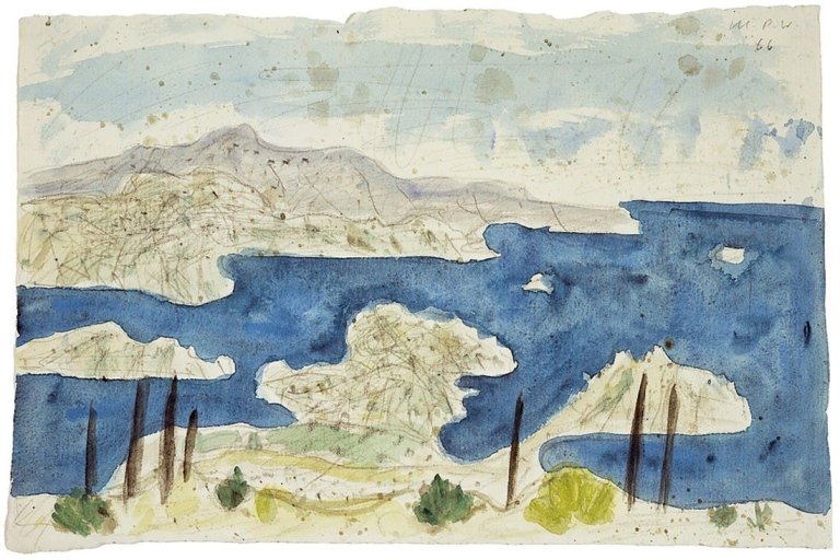 Auf diesem Bild ist das folgende Kunstwerk zu sehen: Max Peiffer Watenphul. „Korfu, Paléokastritsa“. 1966.