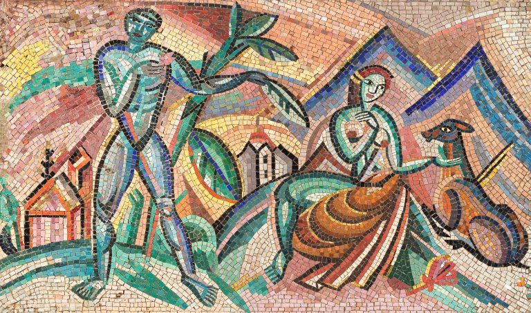 Auf diesem Bild ist das folgende Kunstwerk zu sehen: César Klein. „Akte in einer Landschaft“. 1914.