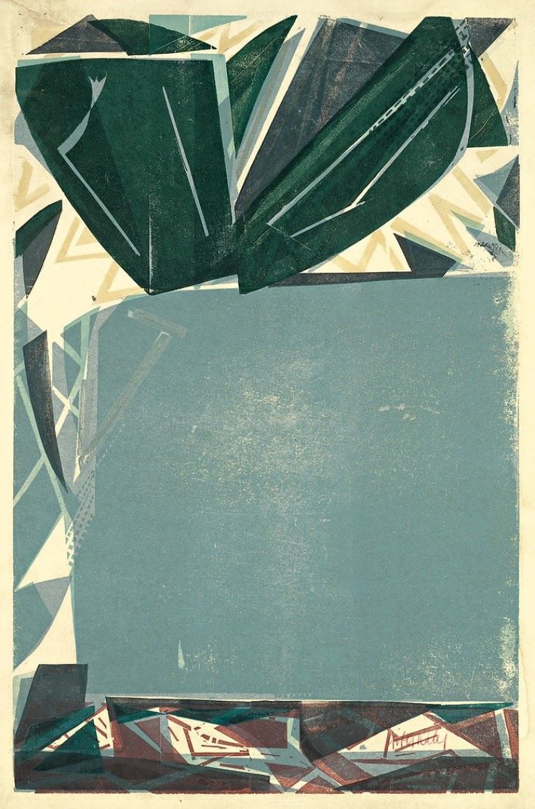 Auf diesem Bild ist das folgende Kunstwerk zu sehen: HAP Grieshaber. „Blaue Vase, Hommage à Cézanne“. 1960.