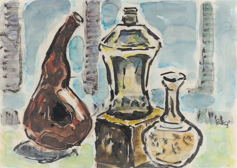 Auf diesem Bild ist das folgende Kunstwerk zu sehen: Karl Schmidt-Rottluff. „Gläsernes“. 1969.