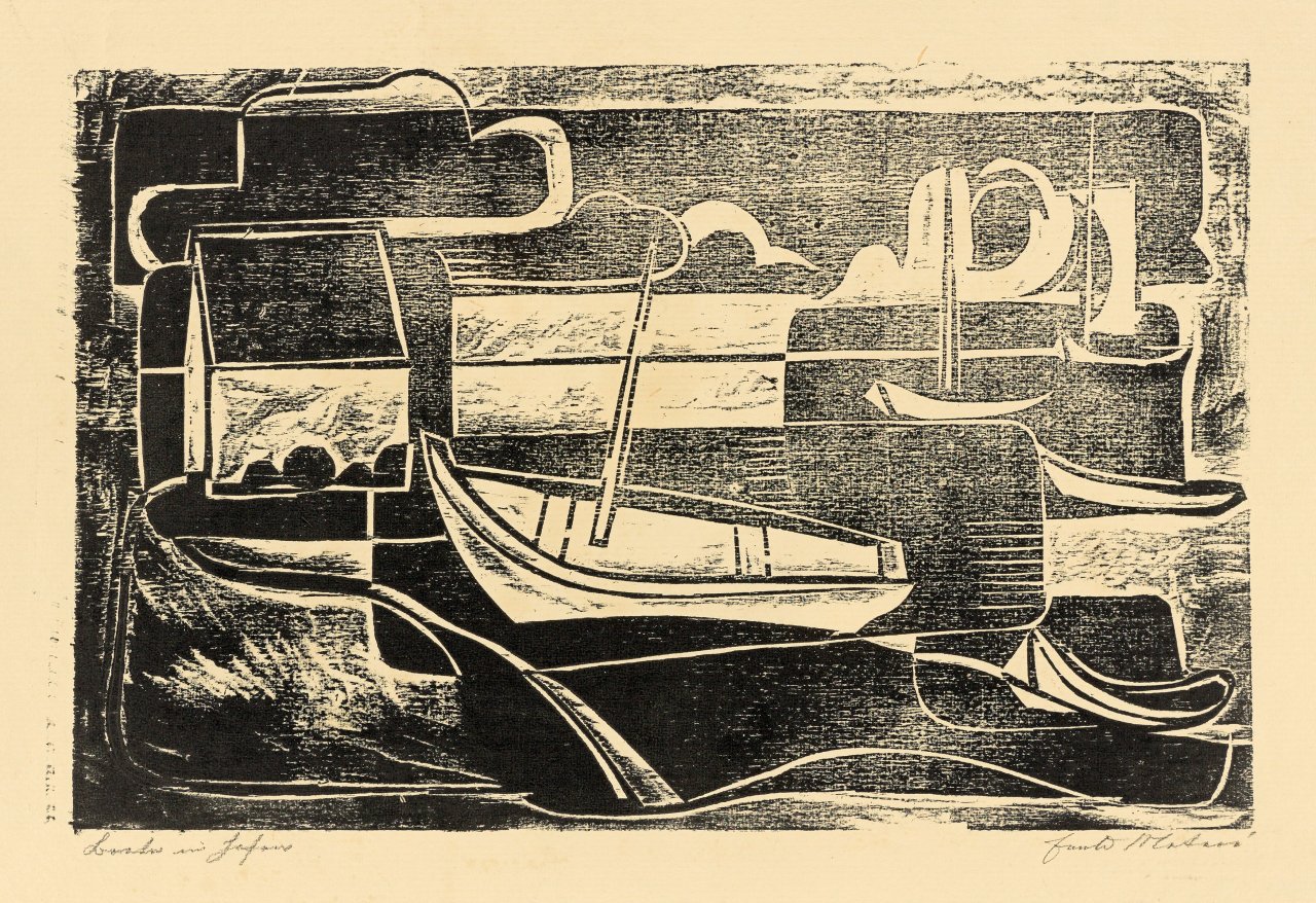 Auf diesem Bild ist das folgende Kunstwerk zu sehen: Ewald Mataré. „Landschaft mit Booten“ („Boote im Hafen“). 1930.
