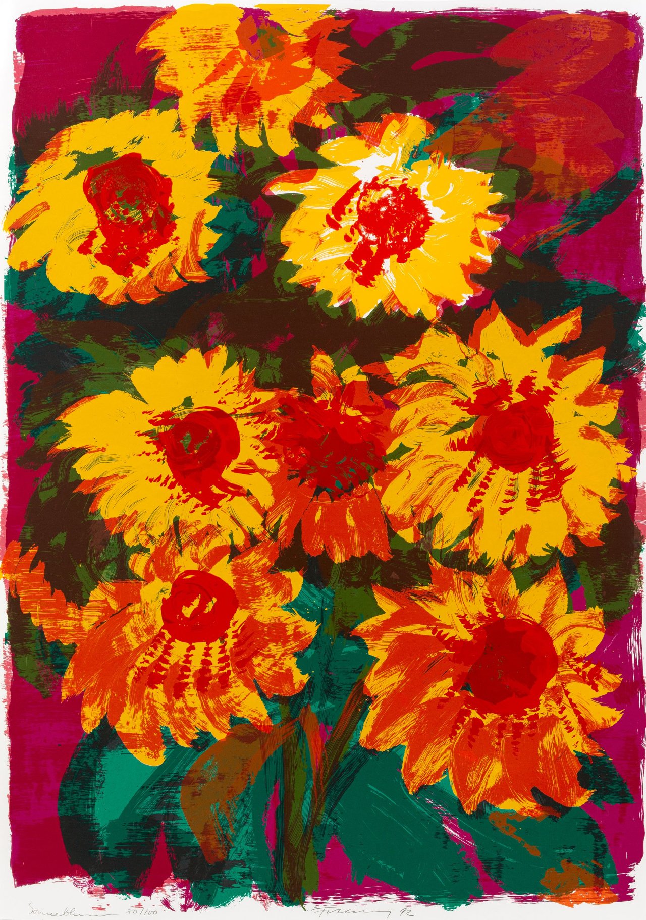 Auf diesem Bild ist das folgende Kunstwerk zu sehen: Rainer Fetting. „Sonnenblumen“. 1992.