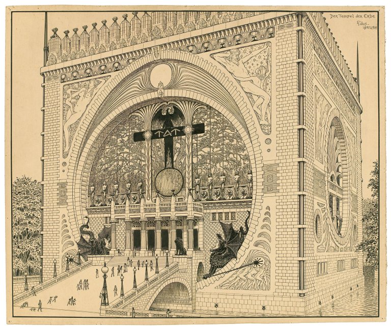 Auf diesem Bild ist das folgende Kunstwerk zu sehen:  Fidus (d.i. Höppener, Hugo). „Der Tempel der Erde“. 1895/1901.