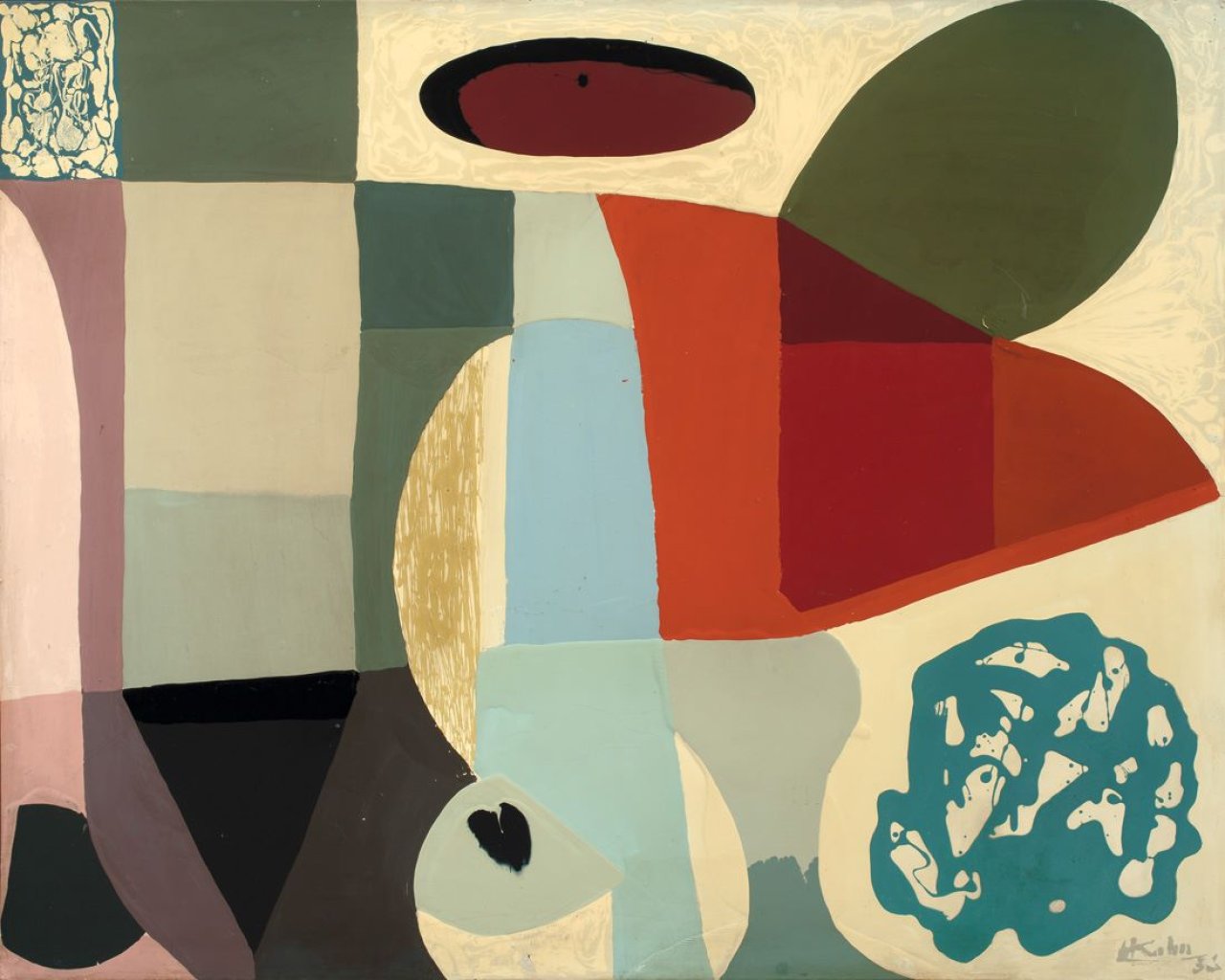 Auf diesem Bild ist das folgende Kunstwerk zu sehen: Hans Kuhn. Entwicklung zu Rot. 1956.