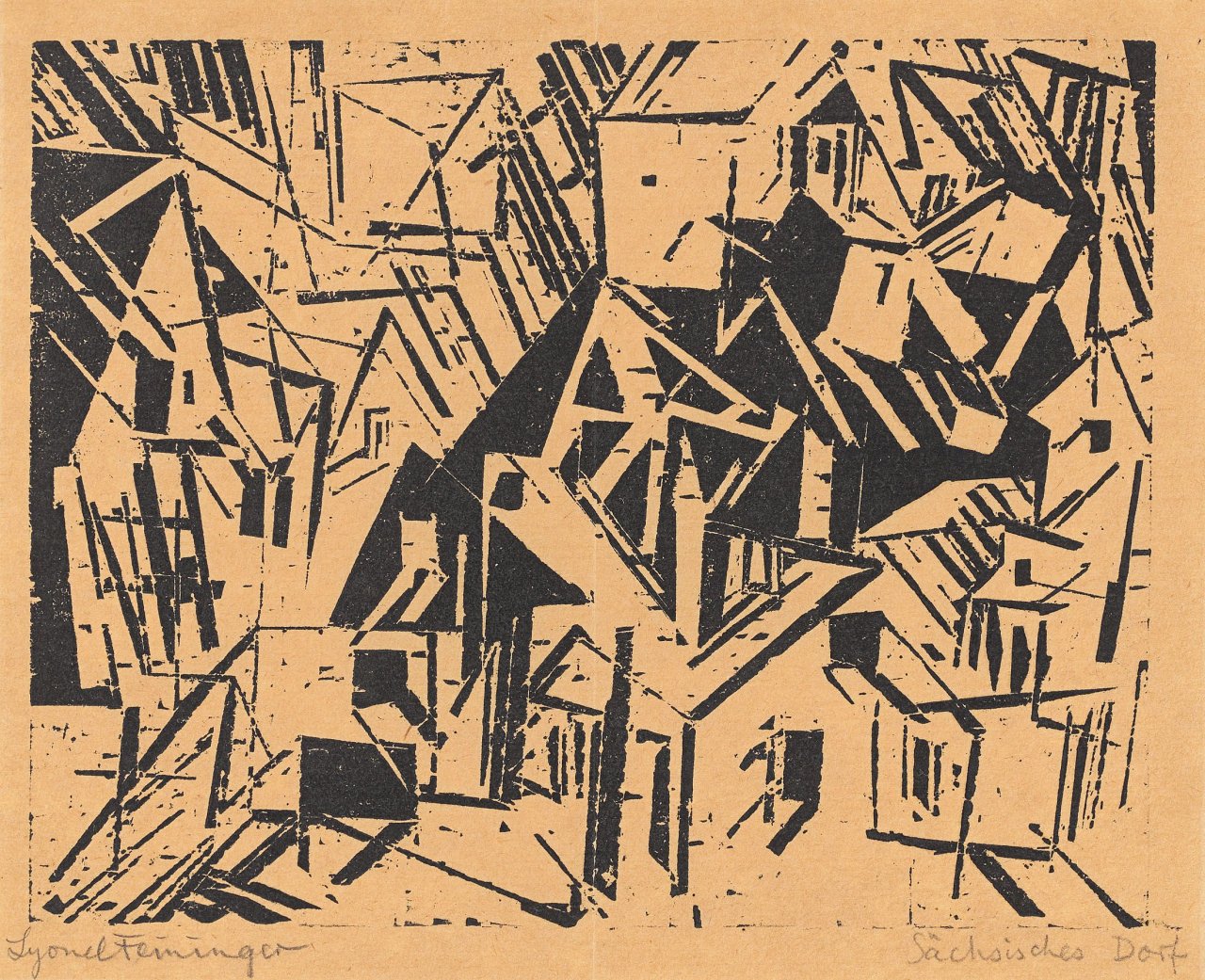 Auf diesem Bild ist das folgende Kunstwerk zu sehen: Lyonel Feininger. „Sächsisches Dorf“. 1918.