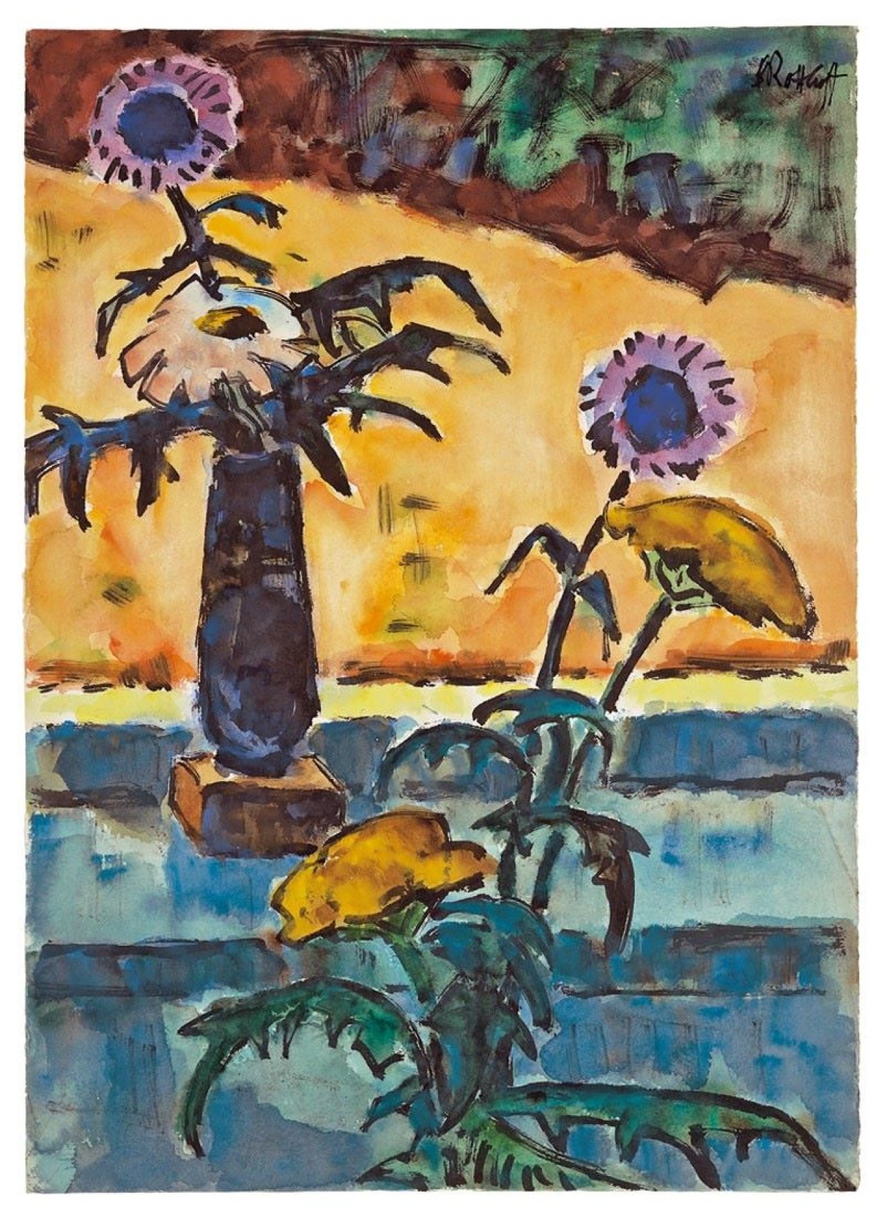 Auf diesem Bild ist das folgende Kunstwerk zu sehen: Karl Schmidt-Rottluff. Blumenstilleben. Um 1960/65.