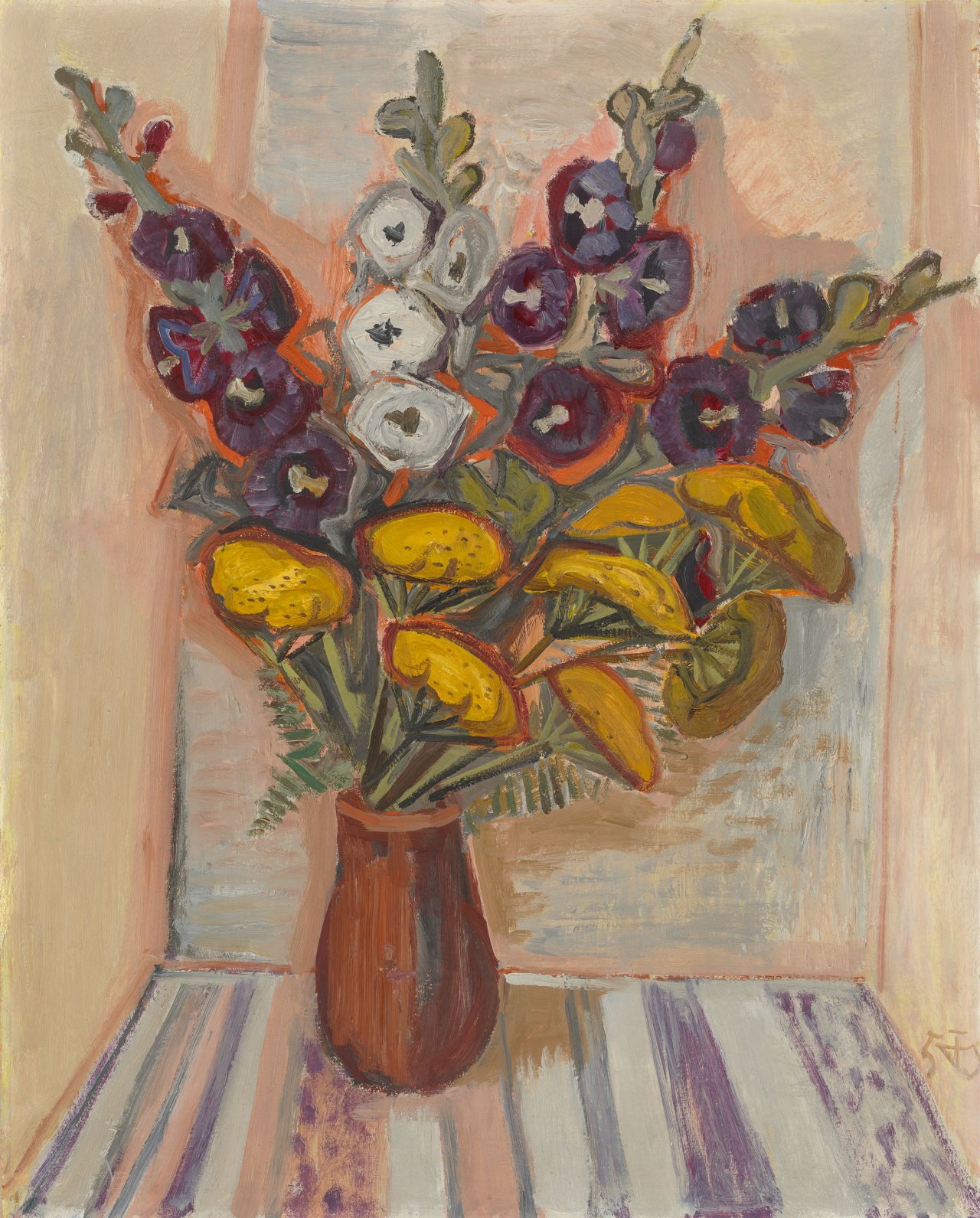 Auf diesem Bild ist das folgende Kunstwerk zu sehen: Otto Dix. „Blumen in braunem Krug“. 1955.