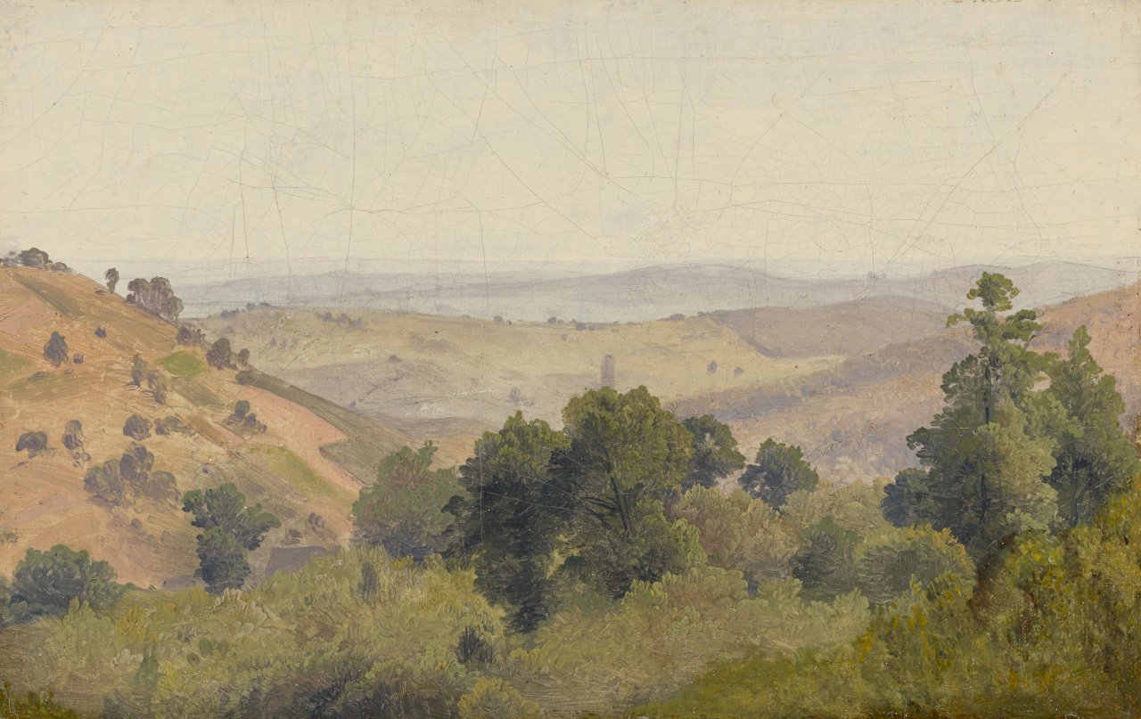 Auf diesem Bild ist das folgende Kunstwerk zu sehen: Carl Theodor Reiffenstein. Landschaft bei Kiedrich im Rheingau. Um 1880.