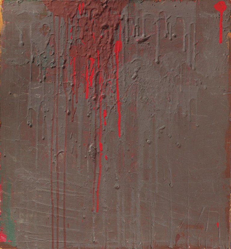 Auf diesem Bild ist das folgende Kunstwerk zu sehen: Hermann Nitsch. Ohne Titel (Schüttbild). 1960.