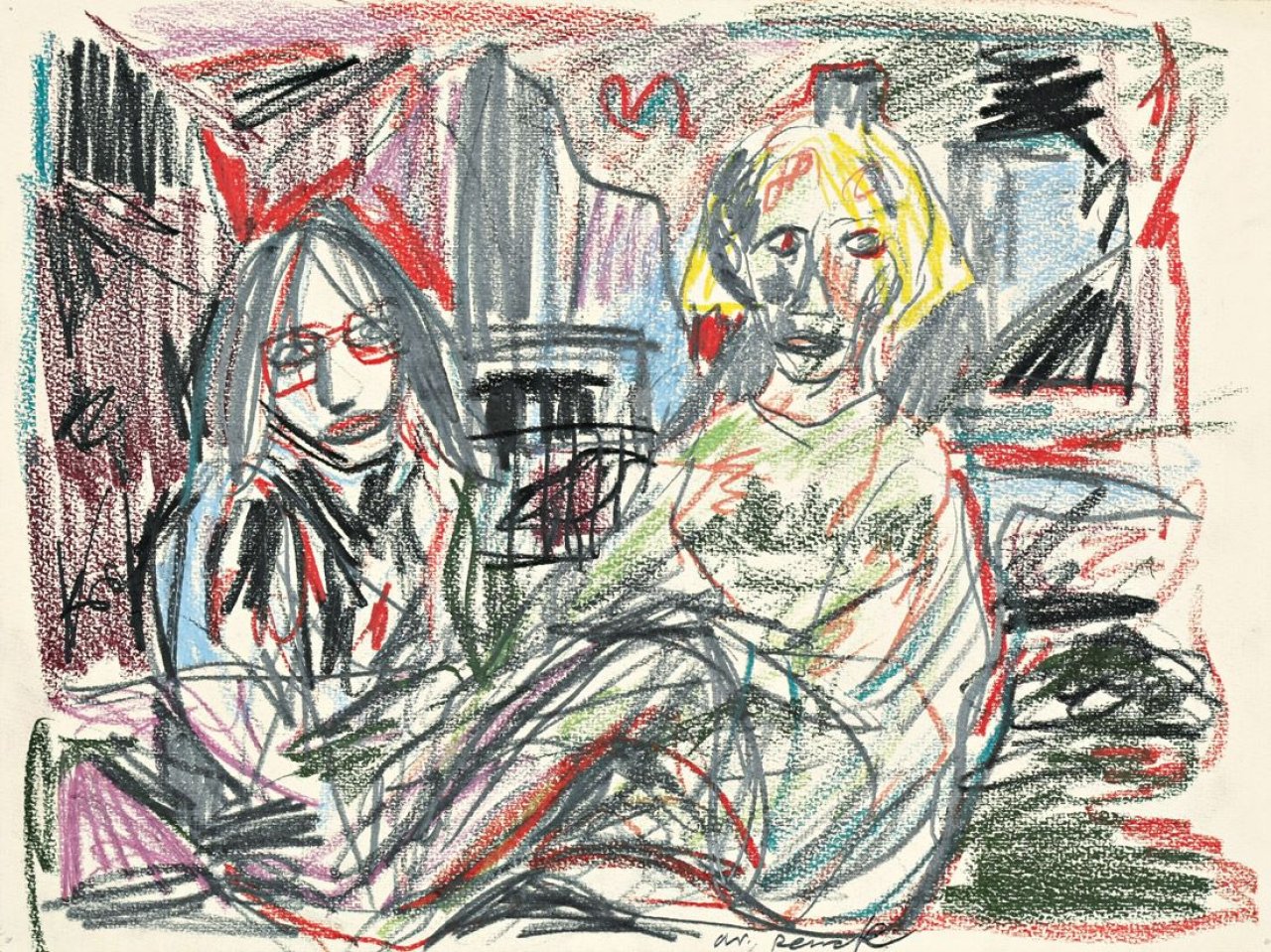 Auf diesem Bild ist das folgende Kunstwerk zu sehen: A.R. Penck. „Jutta und Bärbel“. 1977.