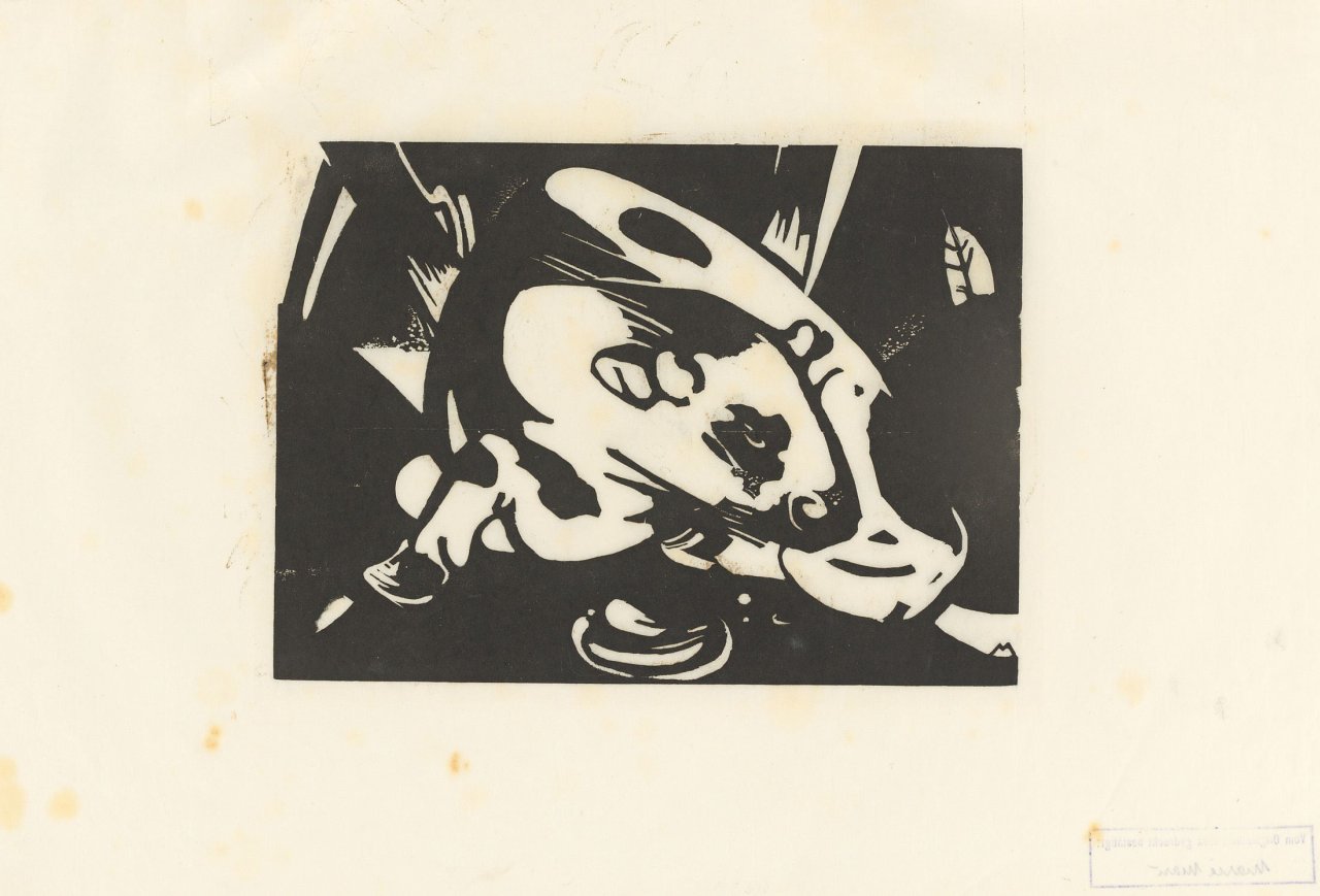 Auf diesem Bild ist das folgende Kunstwerk zu sehen: Franz Marc. „Der Stier“. 1912.