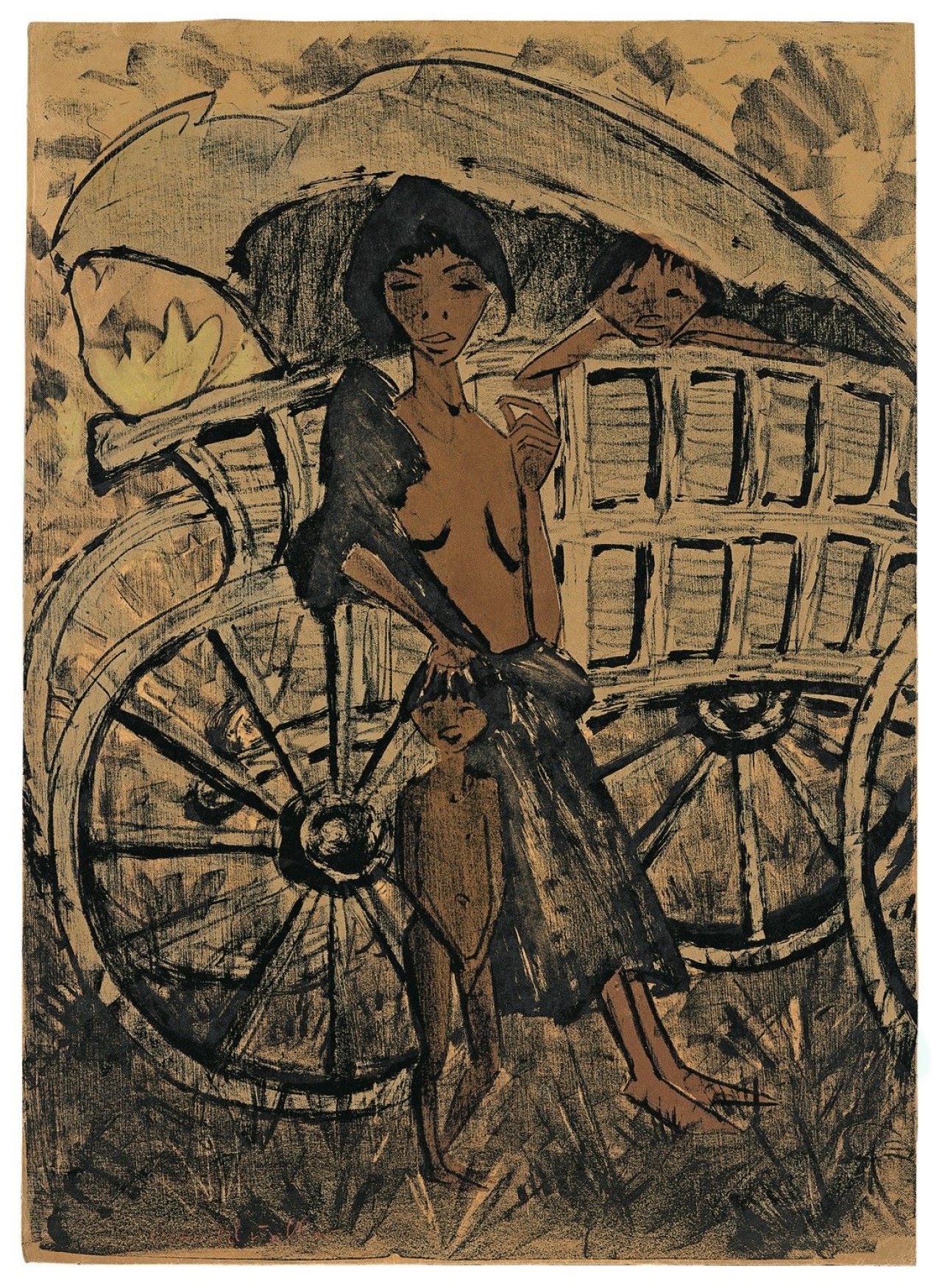 This picture shows the following artwork: Otto Mueller. „Zigeunerin mit Kind vor dem Planwagen“. 1926/27.