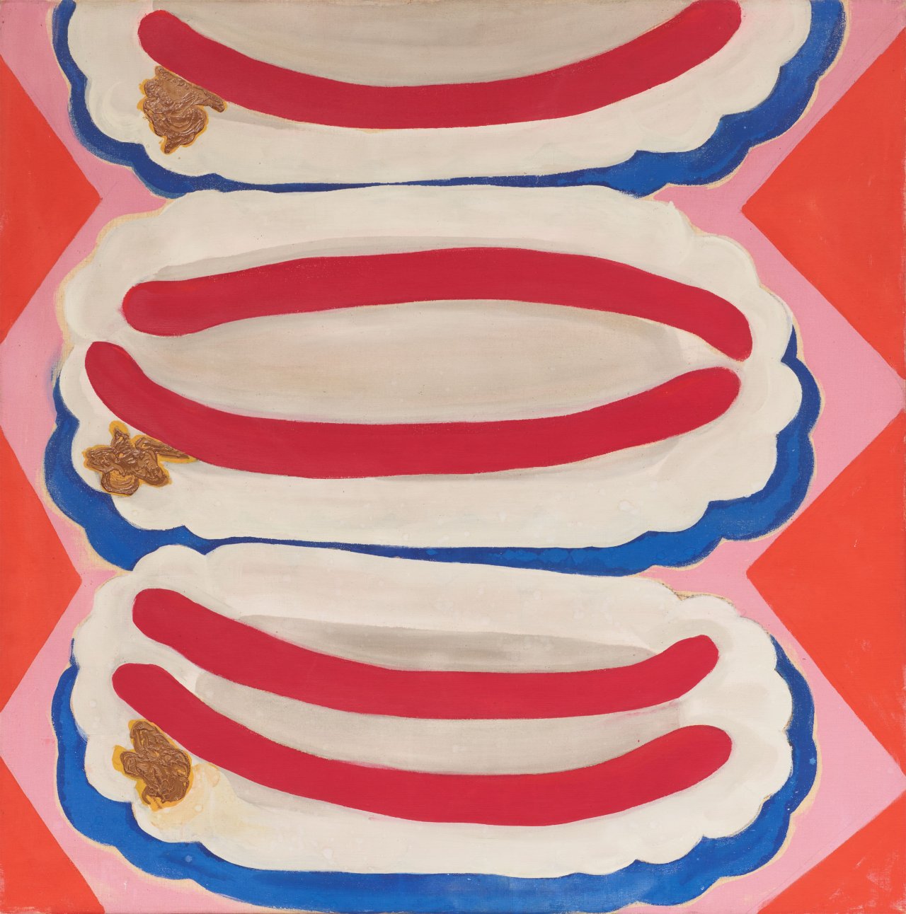 This picture shows the following artwork: Konrad Lueg. ”Bockwürste auf Pappteller”. 1962/63.
