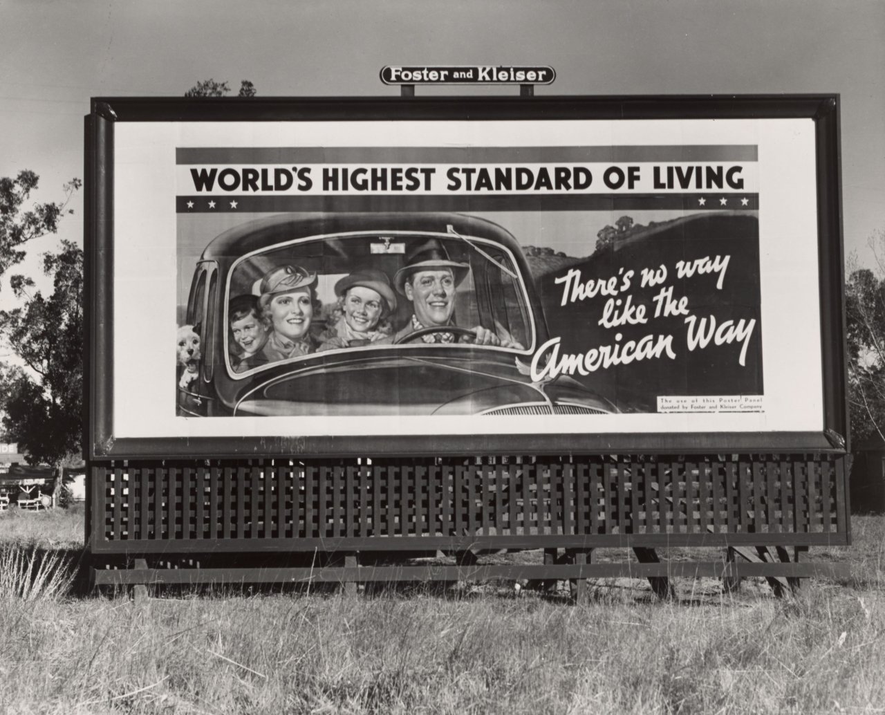 This picture shows the following artwork: Dorothea Lange. Billboard on U.S. Highway 99 in California. Part of National advertising campaign sponsored by National Association of Manufactorers. 1937.