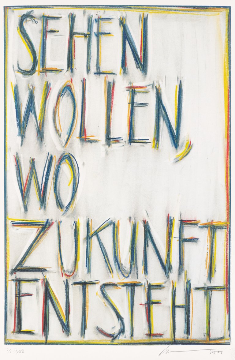 Auf diesem Bild ist das folgende Kunstwerk zu sehen: Robert Wilson. „Sehen wollen, wo Zukunft entsteht“. 2000.