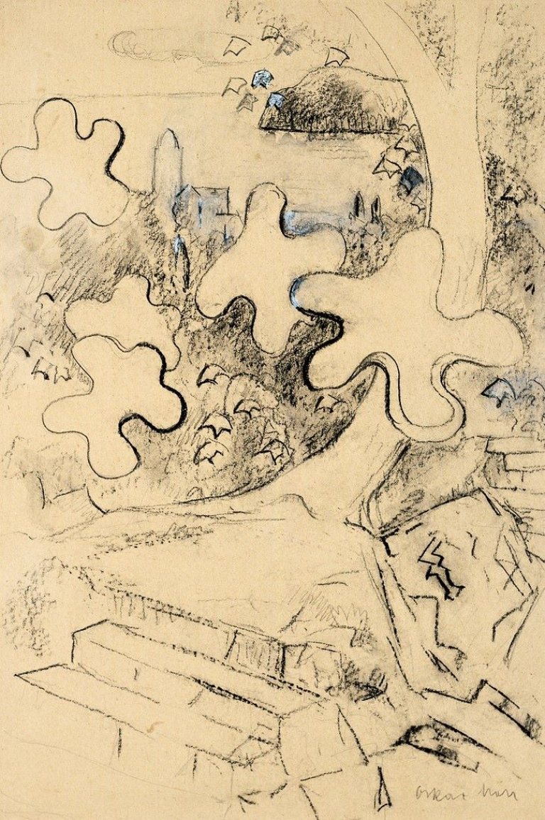 Auf diesem Bild ist das folgende Kunstwerk zu sehen: Oskar Moll. „Blätter“. Um 1946.