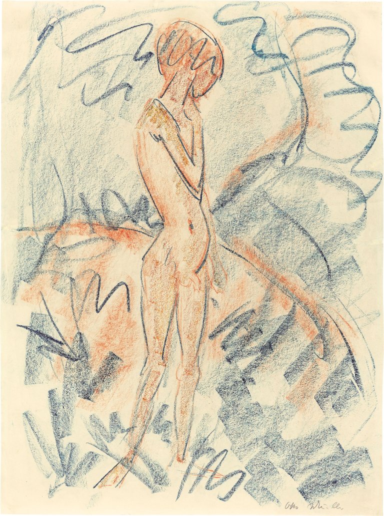 Auf diesem Bild ist das folgende Kunstwerk zu sehen: Otto Mueller. Knabe in Landschaft. Um 1915.