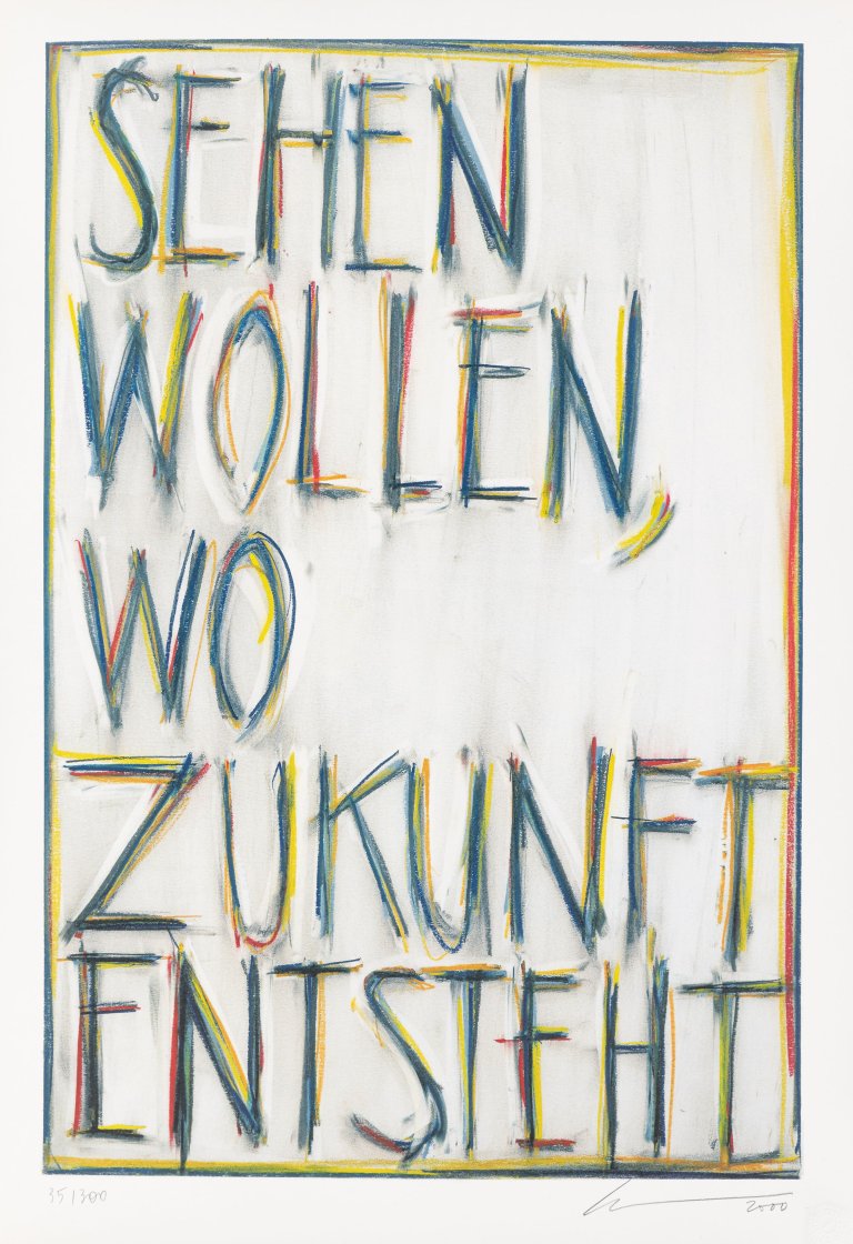 Auf diesem Bild ist das folgende Kunstwerk zu sehen: Robert Wilson. „Sehen wollen, wo Zukunft entsteht“. 2000.