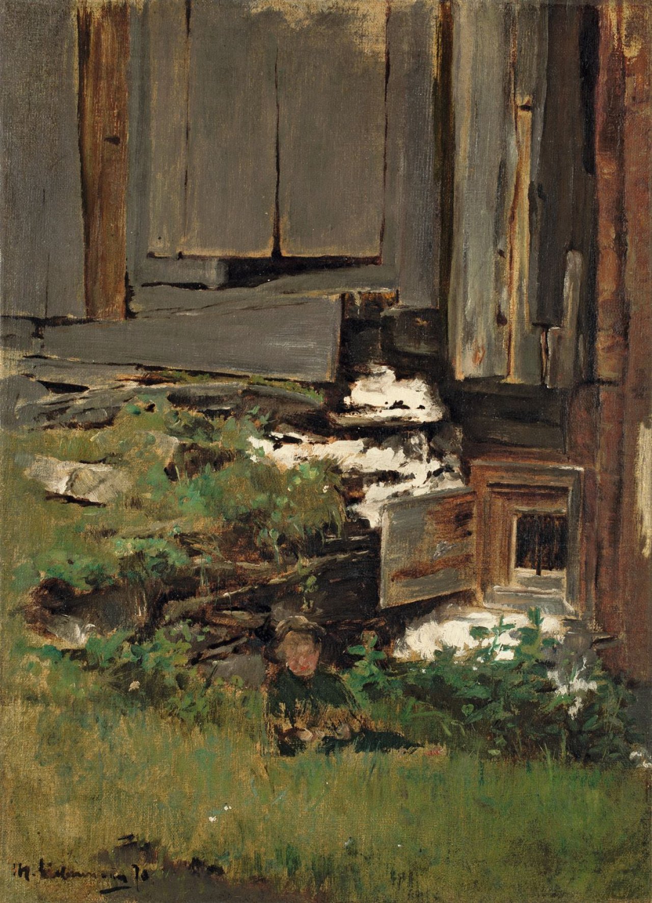 This picture shows the following artwork: Max Liebermann. Hofecke in Weimar („Baufälliges Haus“). 1871.