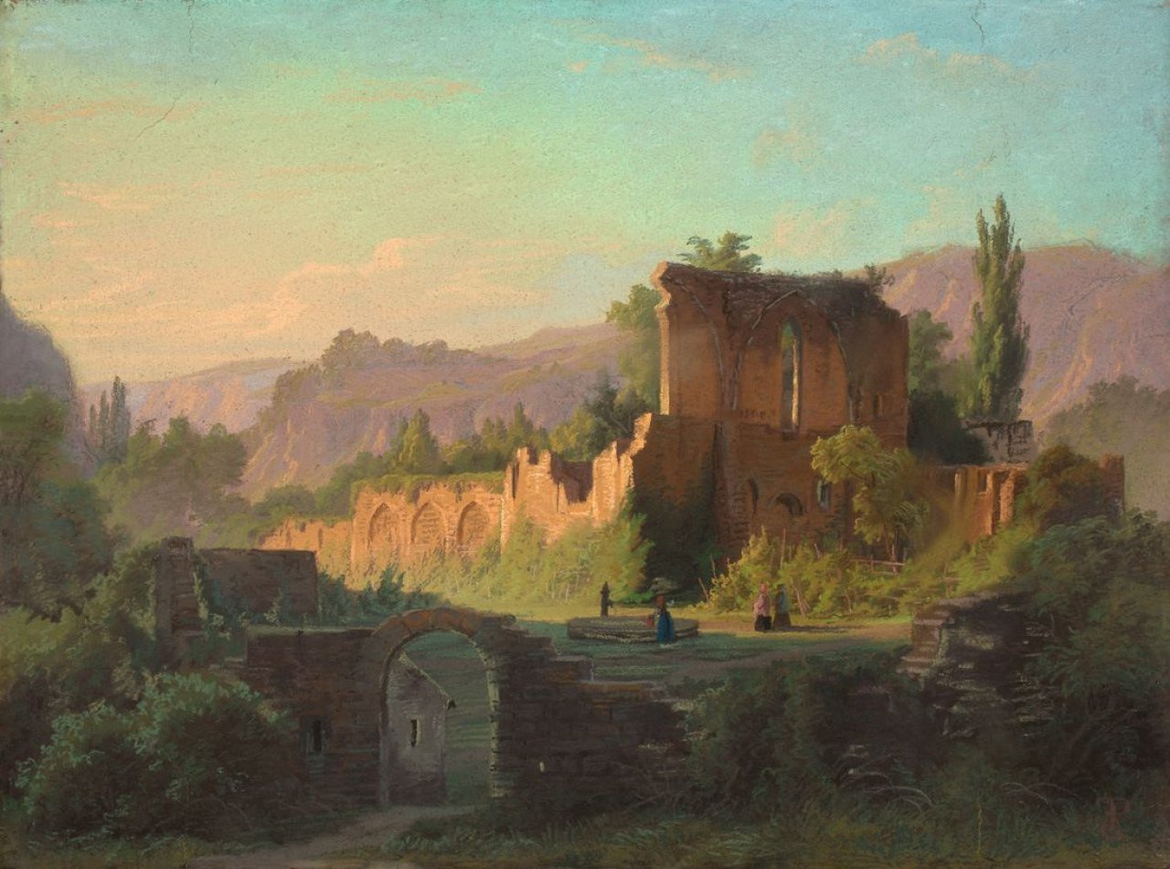 Catalog image of „Klosterruine zum Heiligen Kreuz bei Meißen am Abend“. Um 1850