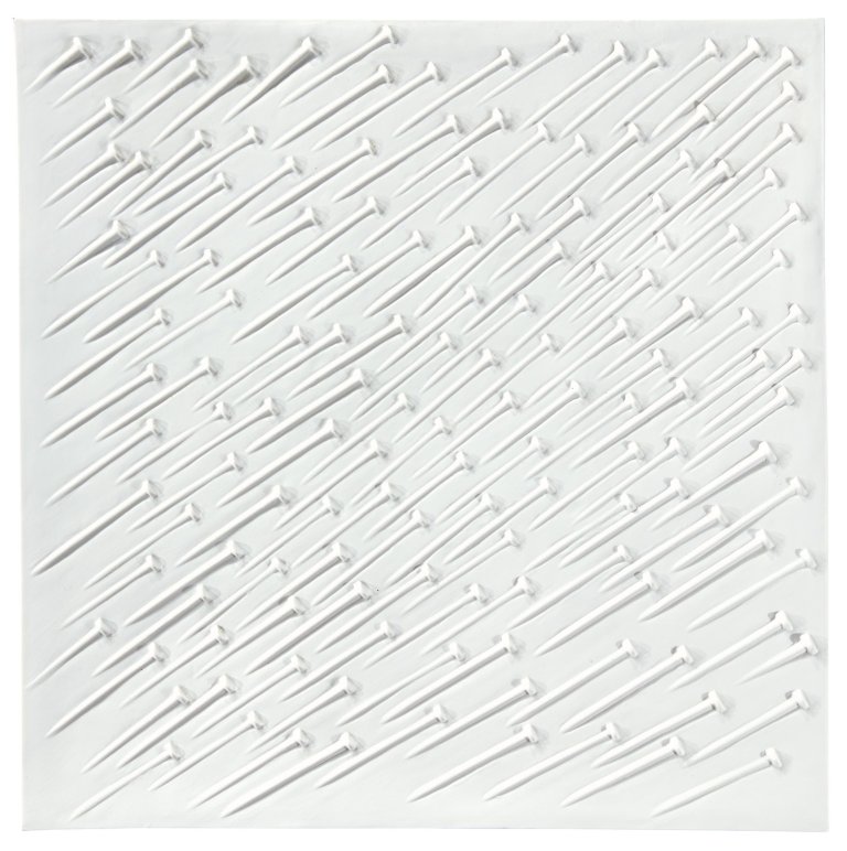 Auf diesem Bild ist das folgende Kunstwerk zu sehen: Günther Uecker. Weißer Regen. 1968.