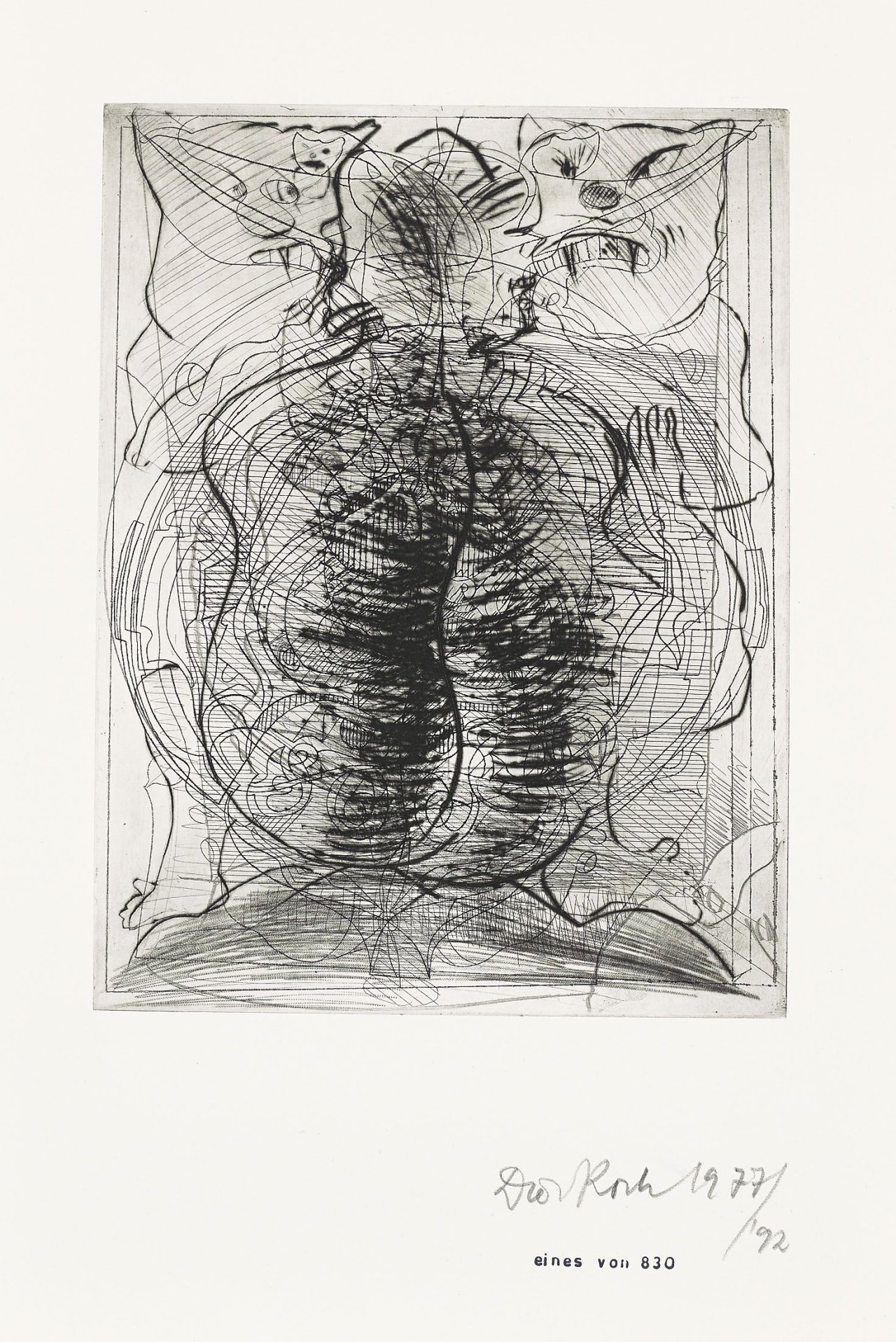 Auf diesem Bild ist das folgende Kunstwerk zu sehen: Dieter Roth. „Komposition I-V/1 Bericht mit Kommentar/Kombinationsdruck“. 1977/91 1991 1977/92.