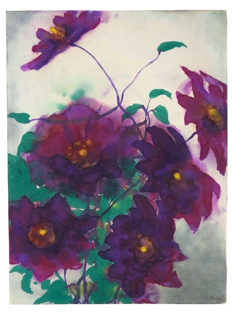 This picture shows the following artwork: Emil Nolde. „Clematis-Blüten“. Circa 1925/30.