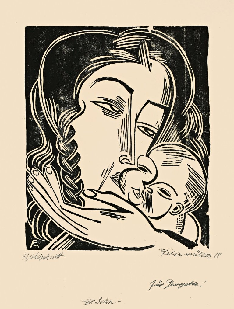 Auf diesem Bild ist das folgende Kunstwerk zu sehen: Conrad Felixmüller. „Der Sohn (Geburtsanzeige für Luca – 16.10.1918)“. 1918.