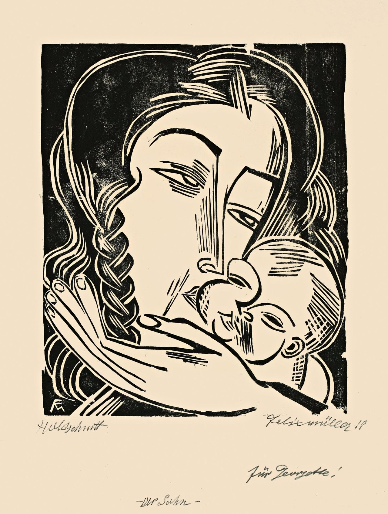 This picture shows the following artwork: Conrad Felixmüller. „Der Sohn (Geburtsanzeige für Luca – 16.10.1918)“. 1918.