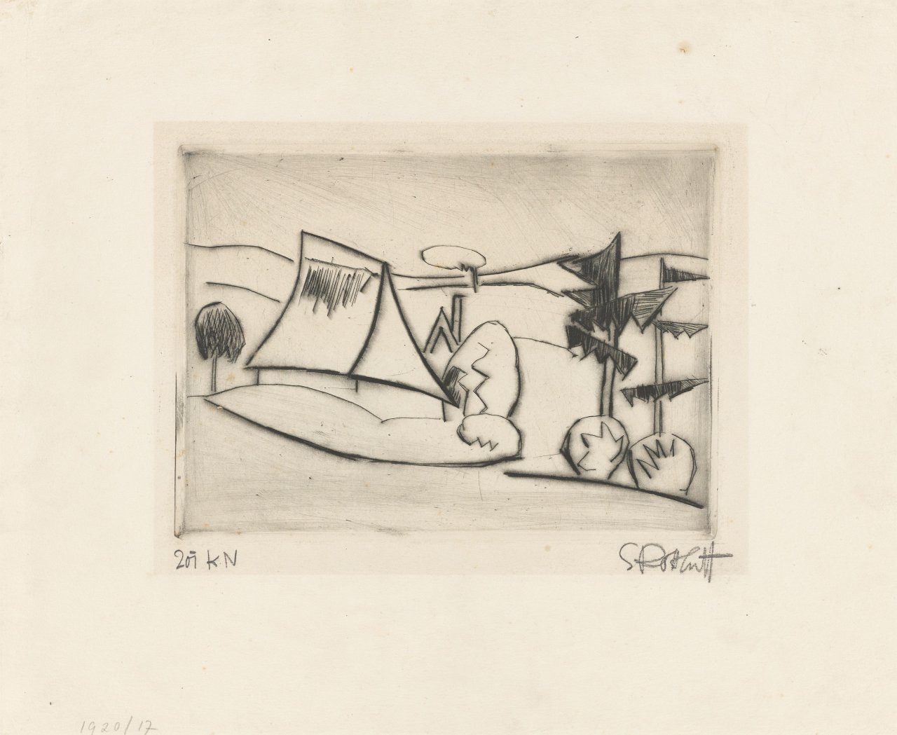 Auf diesem Bild ist das folgende Kunstwerk zu sehen: Karl Schmidt-Rottluff. „Holsteinische Landschaft I“. 1920.