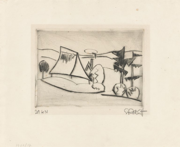 Auf diesem Bild ist das folgende Kunstwerk zu sehen: Karl Schmidt-Rottluff. „Holsteinische Landschaft I“. 1920.