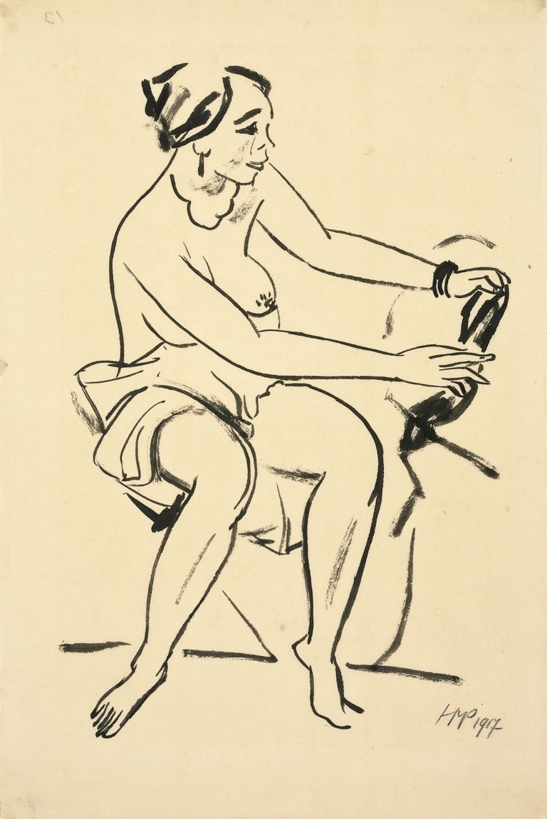 Auf diesem Bild ist das folgende Kunstwerk zu sehen: Max Pechstein. Sitzender Akt. 1917.