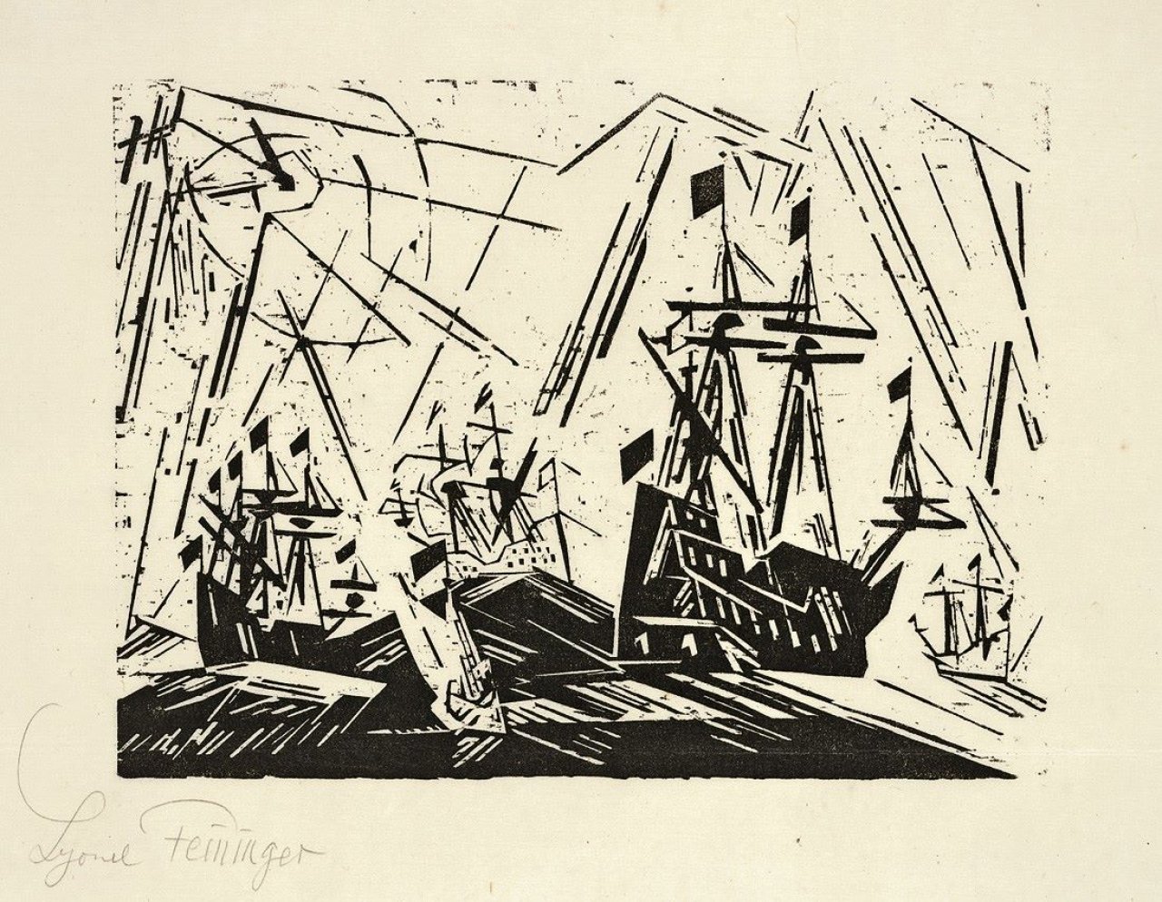 This picture shows the following artwork: Lyonel Feininger. „Hansaflotte“. 1918.