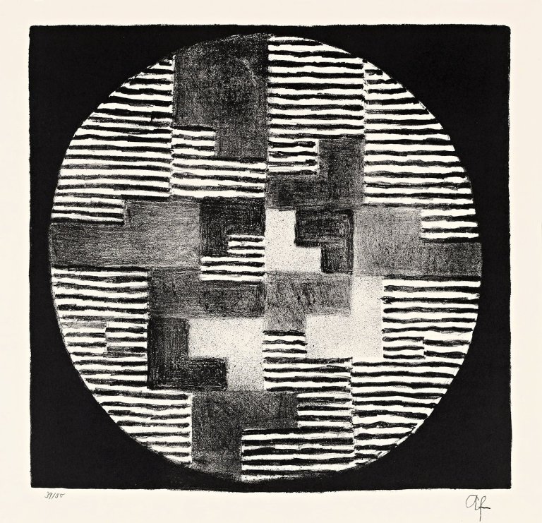 Auf diesem Bild ist das folgende Kunstwerk zu sehen: Adolf Fleischmann. Komposition. 1965.