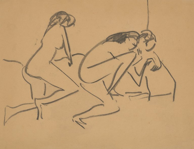 Auf diesem Bild ist das folgende Kunstwerk zu sehen: Ernst Ludwig Kirchner. Aktgruppe. Um 1909.