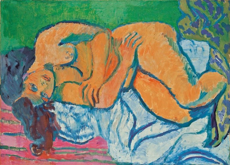 Auf diesem Bild ist das folgende Kunstwerk zu sehen: Bruno Krauskopf. Liegender Weiblicher Akt. Um 1920.