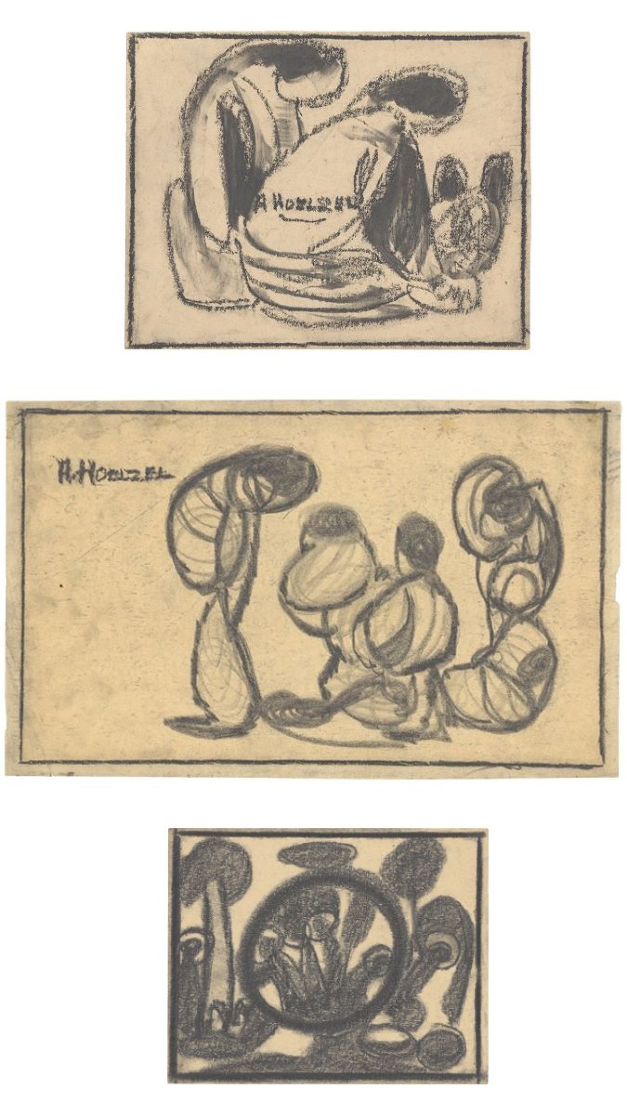 Auf diesem Bild ist das folgende Kunstwerk zu sehen: Adolf Hölzel. Zwei Frauen / Figuren / Komposition.