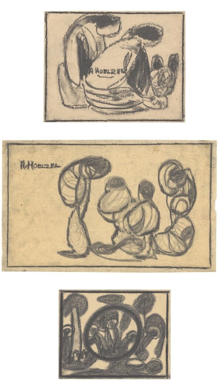 Auf diesem Bild ist das folgende Kunstwerk zu sehen: Adolf Hölzel. Zwei Frauen / Figuren / Komposition.