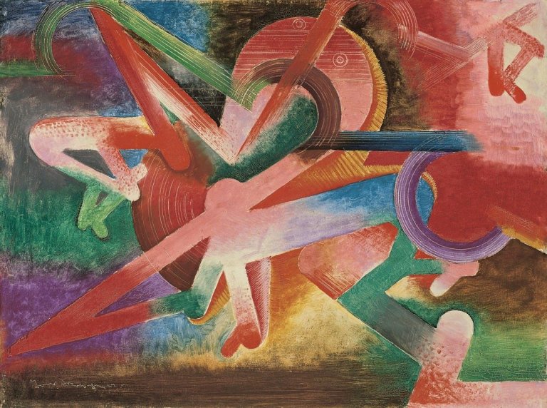 Auf diesem Bild ist das folgende Kunstwerk zu sehen: Johannes Molzahn. „Zum Thema Fluggestaltung“. 1921.