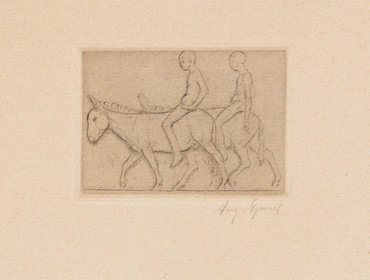This picture shows the following artwork: August Gaul. Eselreiter. 1912.