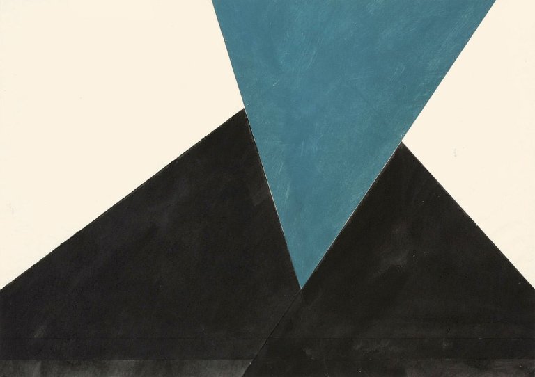 Auf diesem Bild ist das folgende Kunstwerk zu sehen: Hermann Glöckner. „Keil“ („Blauer Keil, in schwarze Form dringend“). 1975/76.